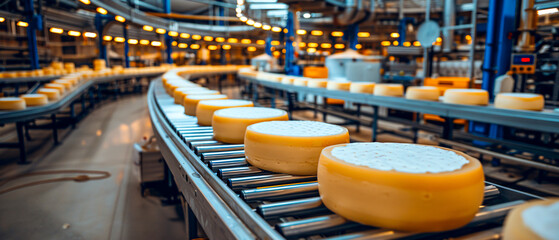Traditional Cheese Making, Rows of Aging Gouda in a Dutch Cheese Factory - obrazy, fototapety, plakaty