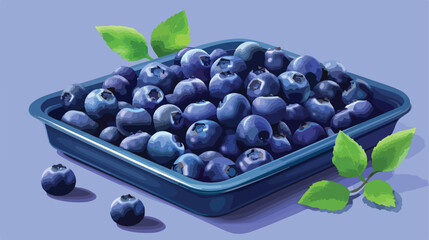 Tray with tasty blueberry on color background Vector