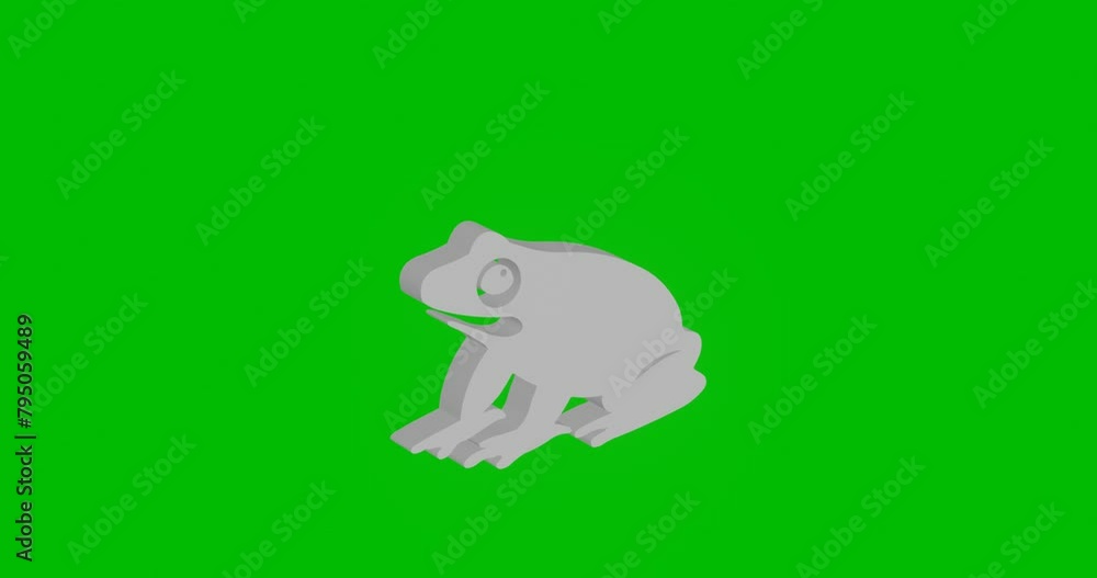 Poster animation of rotation of a white funny frog with shadow. simple and complex rotation. seamless loope