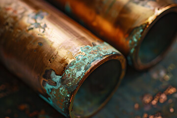 Fascinating details of a copper tube in close-up