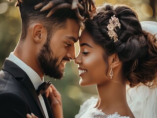 Bride and Groom Smiling at Each Other