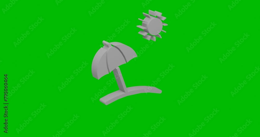 Poster animation of rotation of a white beach symbol with shadow. simple and complex rotation. seamless loo