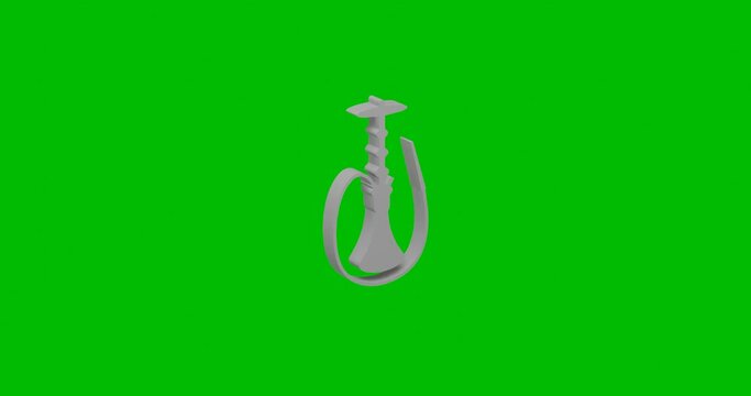 Animation of rotation of a white hookah symbol with shadow. Simple and complex rotation. Seamless looped 4k animation on green chroma key background