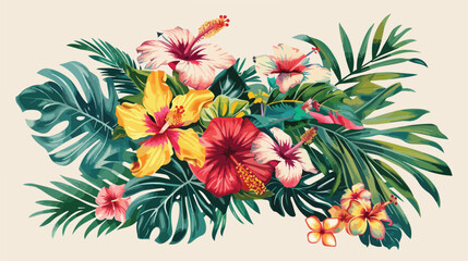 Vector bouquet with tropical flowers. Hawaiian style