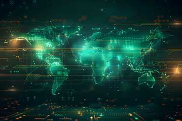 Modern world map on electronic screen display