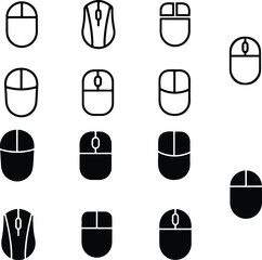 Computer hardware Mouse Icons set. Computer mouse icons vector. Left and right click vector. Icons set of pressing different mouse buttons for PC. Mouse wheel scroll