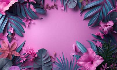 A light magenta-colored summer background with a blank space in the middle