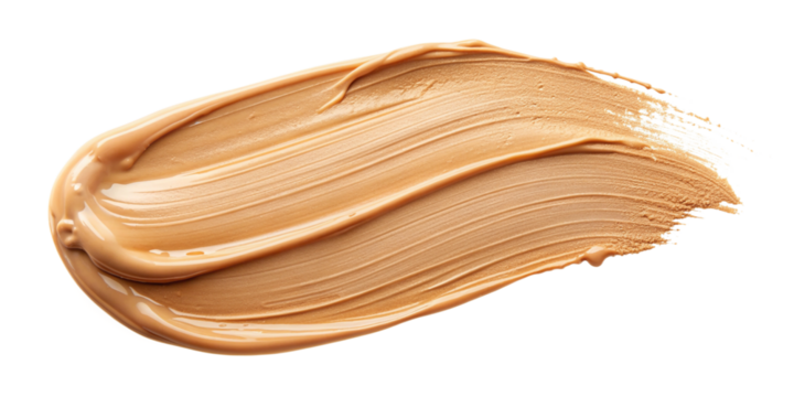 Foundation swatch. A swirled smear of liquid foundation cream on a transparent background, exemplifying texture and color for beauty products.