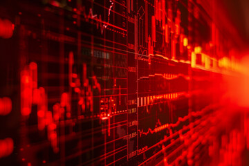 Financial screen captures plummeting stock, vibrant red, urgent, wide angle, clear shot 
