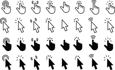 Computer line and flat mouse click cursor arrow icons set and loading icons. Cursor icon. Vector illustration. Mouse click cursor collection.