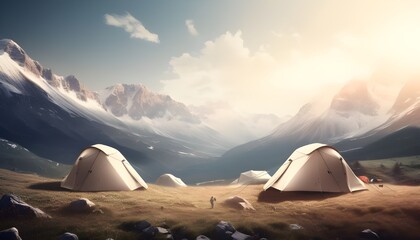 camping in the mountains - obrazy, fototapety, plakaty