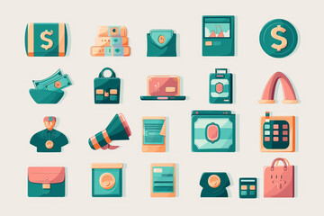 Financial Technology Icons, Money and Tech Objects in Vector Illustration for Digital Finance