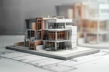 Architectural model of a modern house with detailed interior layout