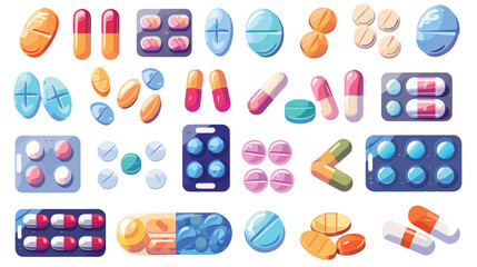 Vector pills and capsules.Tablets in blisters painkiller