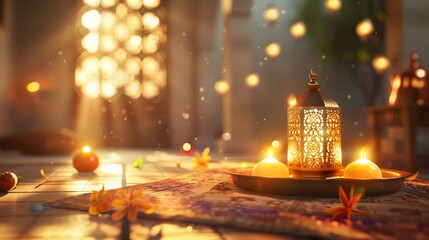 Spiritual of Eid al Adha with Reflective Candle Lanterns and Ornaments