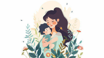 Obraz na płótnie Canvas Vector Illustration Of Mother Holding Baby Son or dau