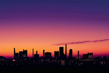 Fototapeta na wymiar The city skyline is silhouetted against the twilight sky.