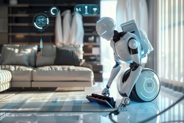 Smart robot vacuum cleaner operating in a modern living room