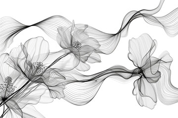 Flowing line art abstract floral design modern and chic on pure white - obrazy, fototapety, plakaty