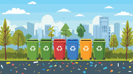 Waste sorting illustration with different colorful ga