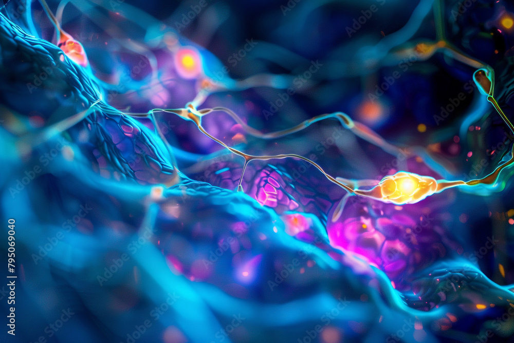Poster fluorescent markers illuminating pathways in a cellular process, key to understanding disease mechan