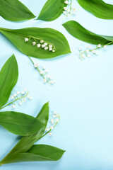 Frame of flower with leaves Lily of the valley (Convallaria majalis), other names: May bells,...