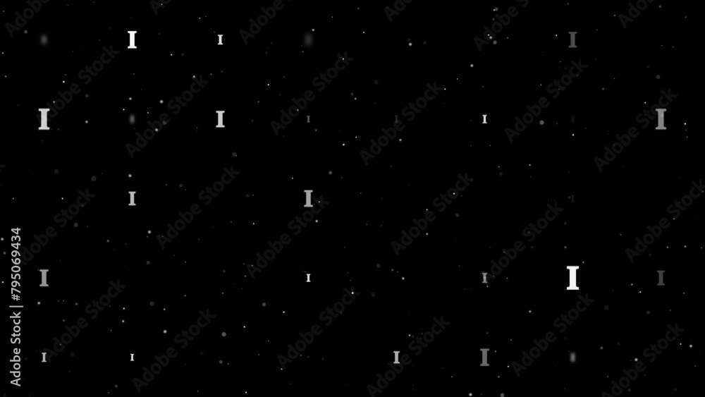 Poster template animation of evenly spaced capital letter i symbols of different sizes and opacity. animati