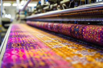 Focused shot of a textile printing process - obrazy, fototapety, plakaty