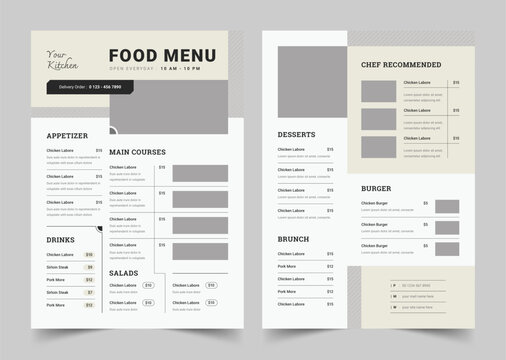 Restaurant Menu Template, A4 size, Fast Food, Flyer Design, Simple, Minimalist, Food Menu