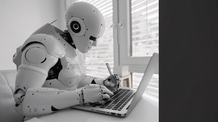 a robot working on a laptop