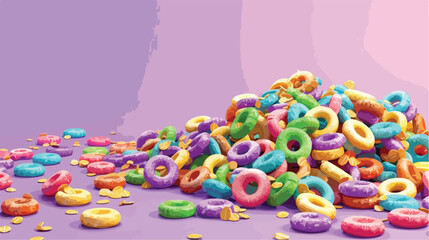 Fototapeta na wymiar Heap of colorful cereal rings on lilac background Vector
