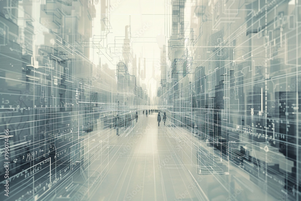 Poster future city structure using wireframe