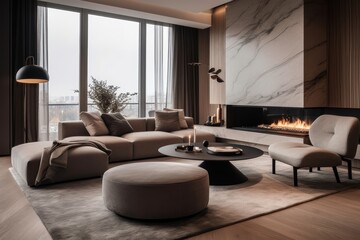 Naklejka premium Luxury living room with fireplace