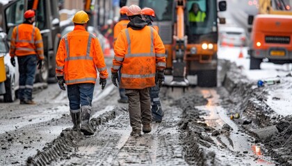 Dedicated worker ensuring safety during road construction on bustling urban streets