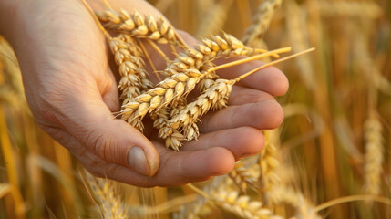 wheat in the hand of person at the day