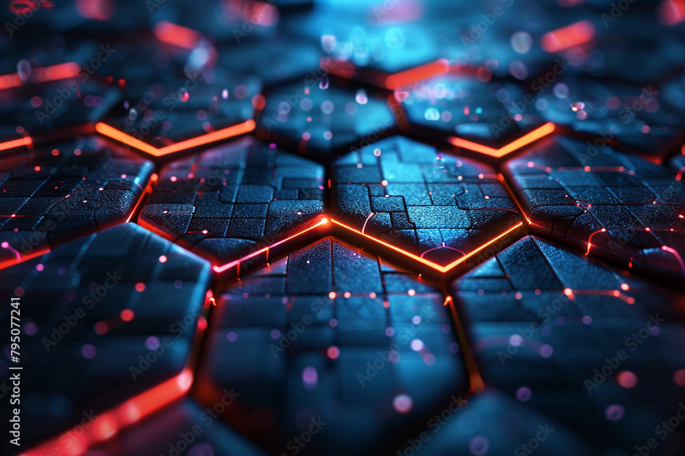 Poster futuristic digital background with vibrant hexagonal connectivity, symbolizing the dynamic nature of