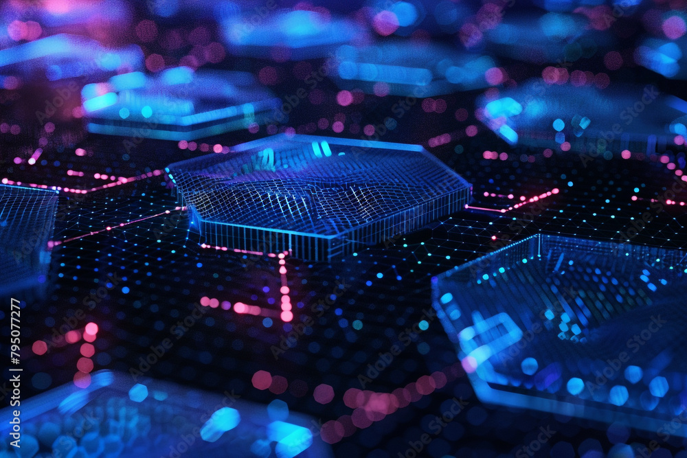Poster futuristic digital background with vibrant hexagonal connectivity, symbolizing the dynamic nature of