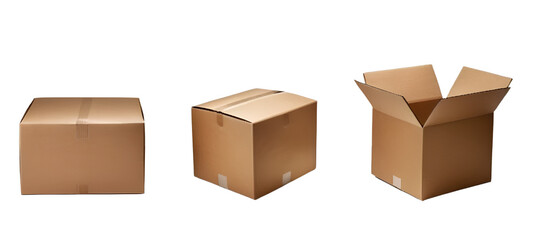 Close and open box package delivery cardboard carton packaging isolated shipping gift isolated on white background