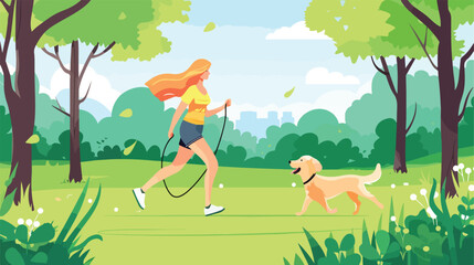 Obraz na płótnie Canvas Woman with a dog in the park. illustration in flat style