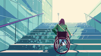 Woman with disability in the wheelchair stops near style - obrazy, fototapety, plakaty