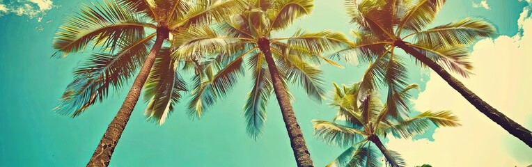 Obraz premium Vintage Gaze at Tropical Palms Against Azure Sky