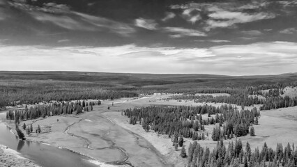 Amazing aerial view of Yellowstone River in the National Park