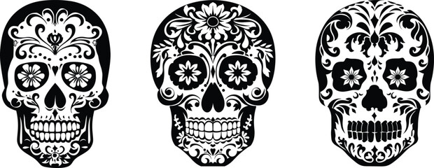 Set of calaveras skull, vector illustration.