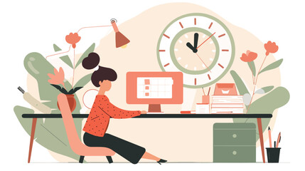 Woman working with computer using time management
