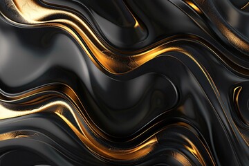 Three-dimensional abstract wallpaper featuring a luxurious dark golden and black background in black and gold tones