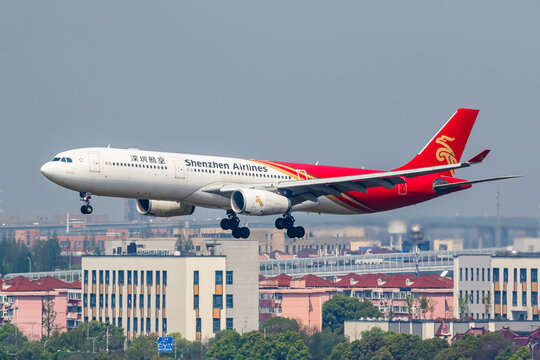 Shenzhen Airlines Airbus A330-300 airplane at Shanghai Hongqiao Airport in China