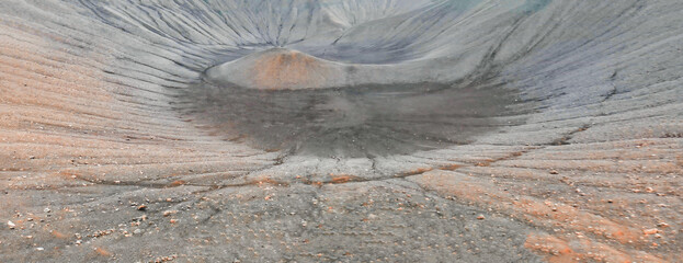 Myvatn, Iceland. Aerial view of large Hverfjall volcano crater, Tephra cone or Tuff ring volcano on...