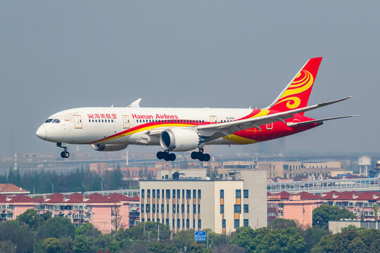 Hainan Airlines Boeing 787-8 Dreamliner airplane at Shanghai Hongqiao Airport in China