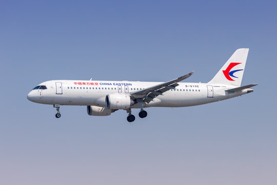 First aircraft developed entirely in China COMAC C919 of China Eastern at Shanghai Hongqiao Airport in China