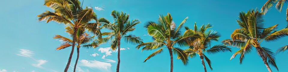 Fototapeta premium Vintage Gaze at Tropical Palms Against Azure Sky